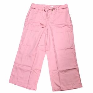 Seven7 Wide Leg Cropped Pants Pink Tie Belt